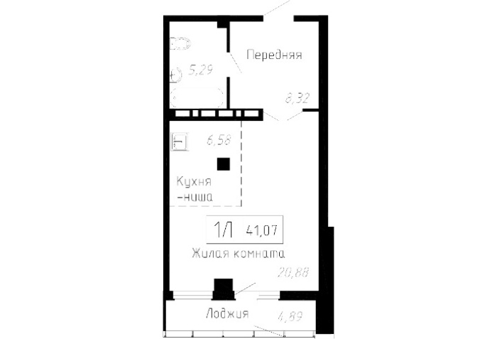 1-комнатная, 41.07  м² в Чайка