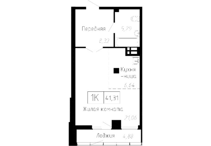 1-комнатная, 41.31 м² в Чайка